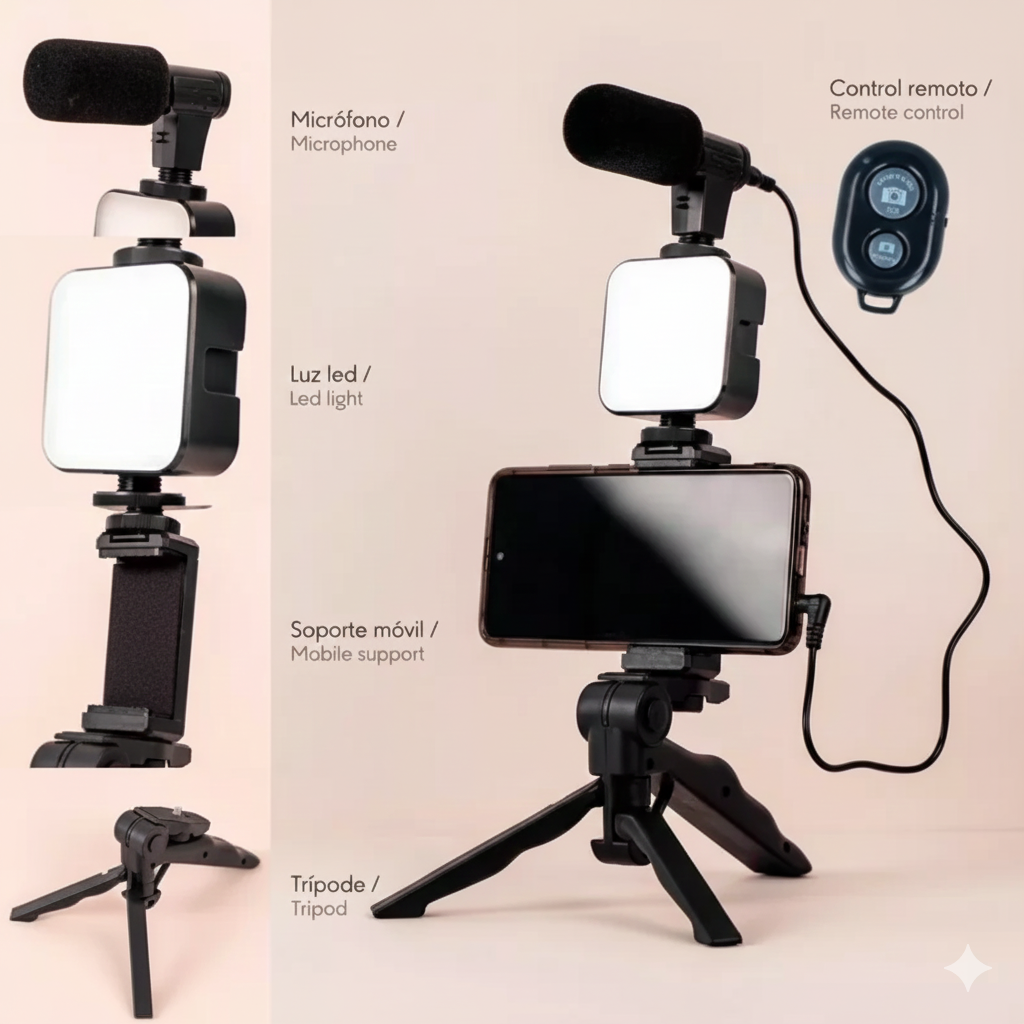 Trípode De Celular Con Luz Y Micrófono